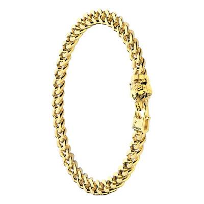 Gold 925 Silver Cubane Wolf Bracelet, Length 19 cm to 21 cm - ESB101-G - Zancan