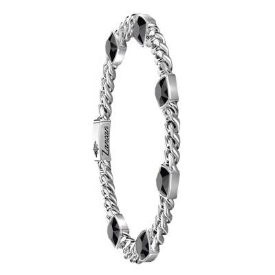 925 Sterling Silver & Black Onyx Cosmostone Bracelet, Length 19 cm to 21 cm - Width 10 mm - ESB074 - Zancan