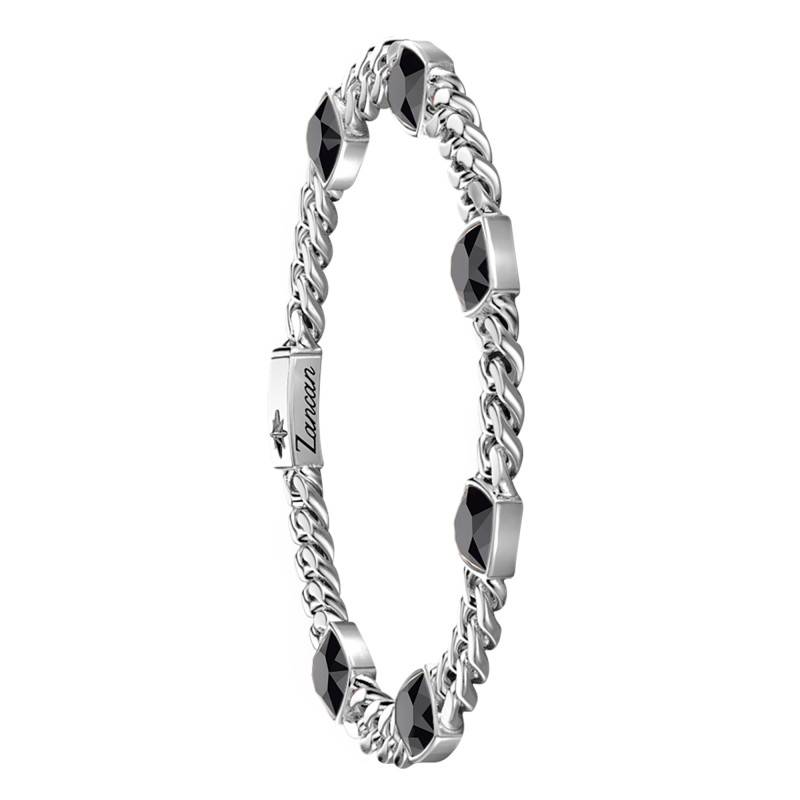 925 Sterling Silver & Black Onyx Cosmostone Bracelet, Length 19 cm to 21 cm - Width 10 mm - ESB074 - Zancan