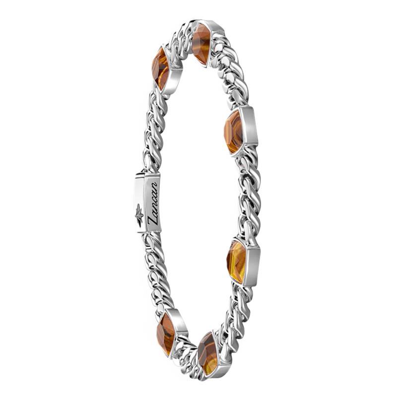 925 Sterling Silver & Tiger's Eye Cosmostone Bracelet, Length 19 cm to 21 cm, Width 8 mm - ESB074-T - Zancan
