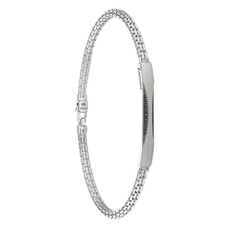 925 Sterling Silver & Black Spinels Insignia Bracelet, Length 19 cm to 21 cm - ESB081 - Zancan