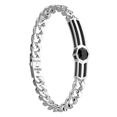 925 Silver & Onyx Cosmostone Bracelet, Length 19 cm to 21 cm - ESB134 - Zancan