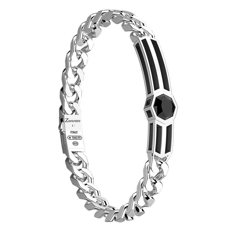 925 Silver & Onyx Cosmostone Bracelet, Length 19 cm to 21 cm - ESB134 - Zancan