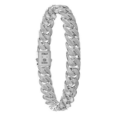 Bracelet Cubane Cubaine Striée en Argent 925, Longueur 19 cm à 21 cm - ESB049-B - Zancan