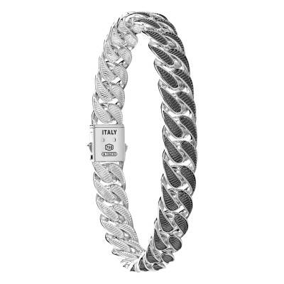 Bracelet Cubane Cubaine Striée Noire en Argent 925, Longueur 19 cm à 21 cm - ESB049-N - Zancan