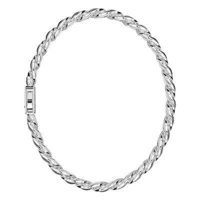 Bracelet Cubane Cubaine Striée Noire en Argent 925, Longueur 19 cm à 21 cm - ESB049-N - Zancan
