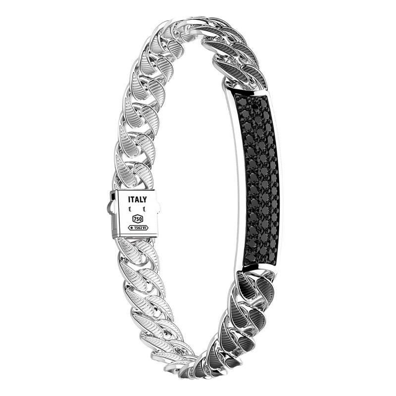 925 Silver & Black Spinel Striped Cuban Bracelet, 19 cm to 21 cm Length, 10 mm Width - ESB050 - Zancan