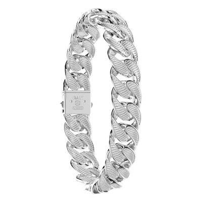 925 Silver Striped Cuban Bracelet, 19 cm to 21 cm Length, 13 mm Width - ESB051-B - Zancan