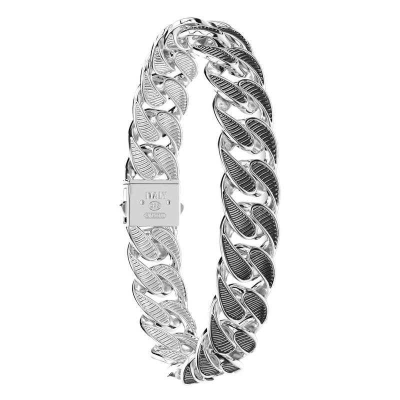 925 Silver Black Striped Cuban Bracelet, 19 cm to 21 cm Length, 13 mm Width - ESB051-N - Zancan