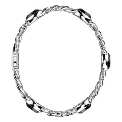 Bracelet Cubane Cubaine Striée Onyx Noirs & Argent 925, Longueur 19 cm à 21 cm - Largeur 10,00 mm - ESB053-N - Zancan