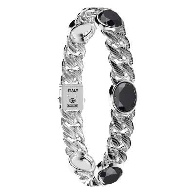 925 Sterling Silver & Black Onyx Striped Cuban Bracelet, Length 19 cm to 21 cm, Width 10 mm - ESB053-N - Zancan