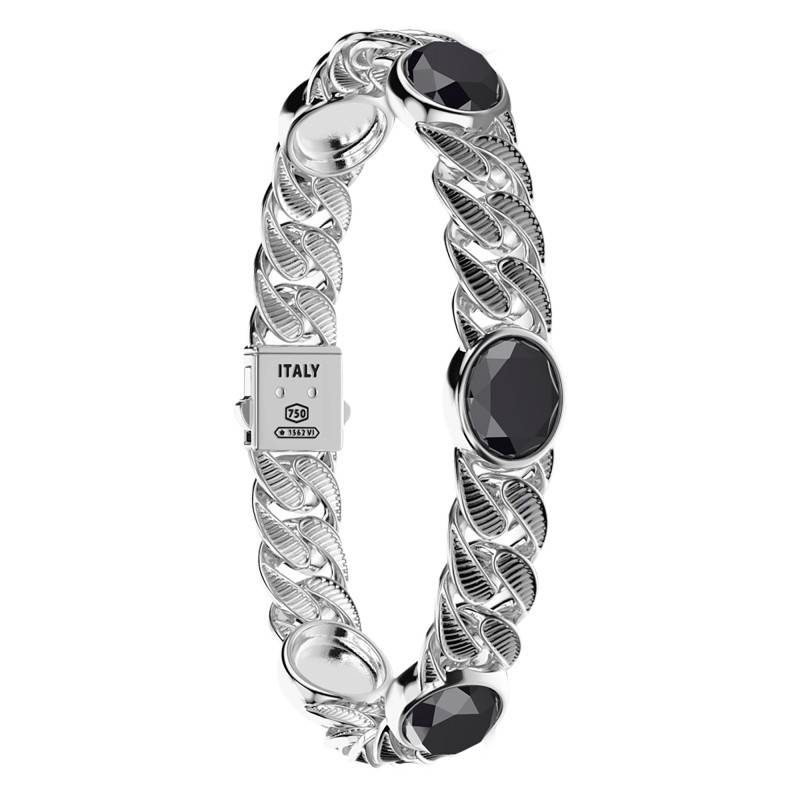 925 Sterling Silver & Black Onyx Striped Cuban Bracelet, Length 19 cm to 21 cm, Width 10 mm - ESB053-N - Zancan