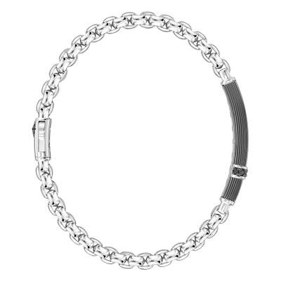 925 Sterling Silver & Black Spinels Cosmopolitan Striped Plate Bracelet, Length 19 cm to 21 cm - EXB703-N - Zancan