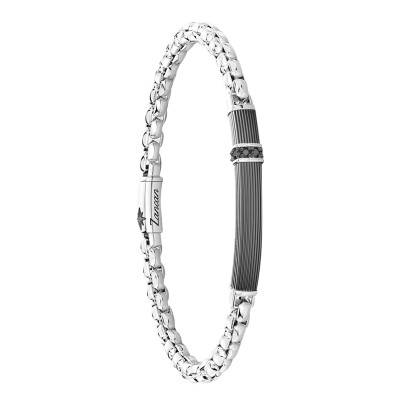 Bracelet Cosmopolitan Plaque Striée en Argent 925 & Spinelles noirs, Longueur 19 cm à 21 cm - EXB703-N - Zancan