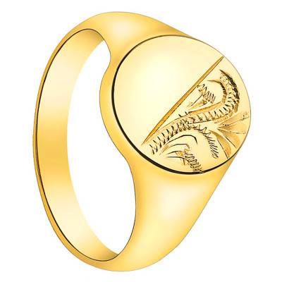 Chevalière Ovale Demi-Gravée 10 x 12 mm Or Jaune 375 - Emanessence
