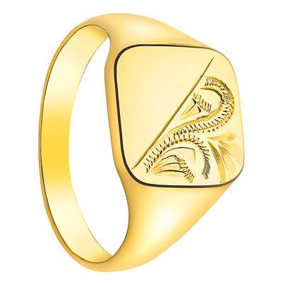 Chevalière 11,50 x 12 mm Demi-Gravée, Or Jaune 375 - Emanessence