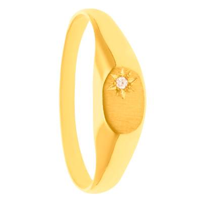 750/1000 Brushed Yellow Gold Women's Oval Signet Ring & White Cubic Zirconia - Imperium