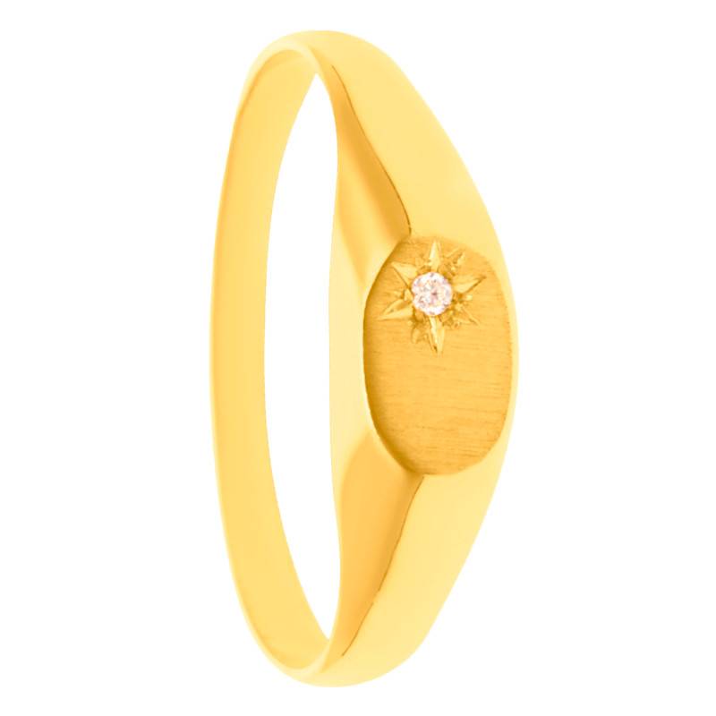 750/1000 Brushed Yellow Gold Women's Oval Signet Ring & White Cubic Zirconia - Imperium
