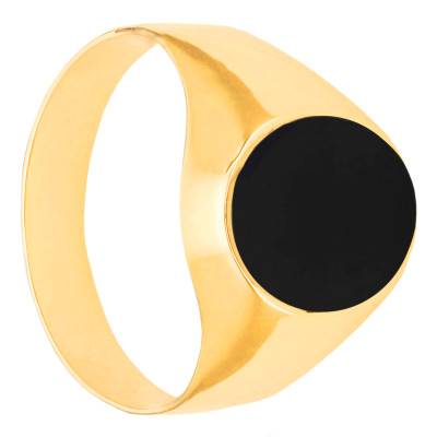 Chevalière Ovale Onyx Noir 12x10 mm en Or Jaune 375 - Imperium