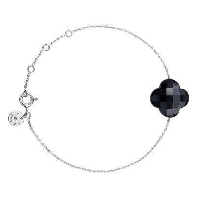 18K/750 White Gold & Black Onyx Clover Bracelet, 17 cm - Morganne Bello