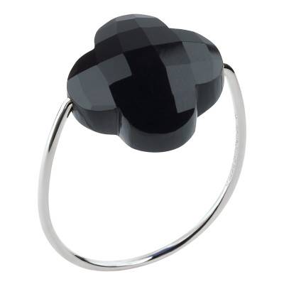 Bague Onyx Noir Trèfle & Or Blanc 750 - Morganne Bello