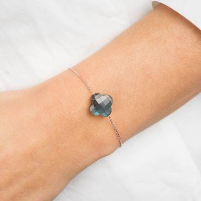 Bracelet Labradorite Trèfle & Or Blanc 750, Longueur 17 cm - Morganne Bello
