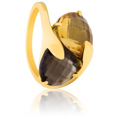 Bague Toi&Moie en Or Jaune 750 & Citrine et Quartz Fumé - Les Valentines