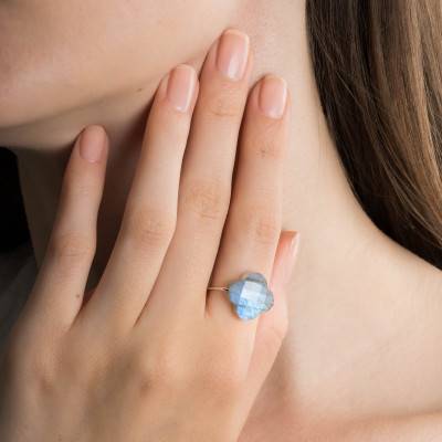 Bague Labradorite Trèfle & Or Blanc 750 - Morganne Bello