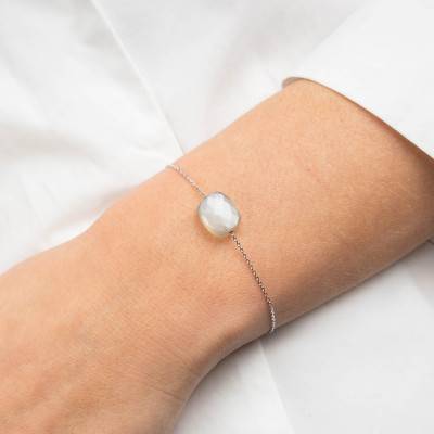 750 White Gold & Cushion Gray Moonstone Bracelet, 17 cm - Morganne Bello