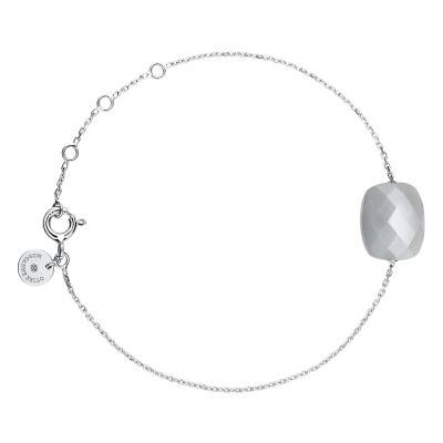 Bracelet Pierre de Lune Grise Coussin & Or Blanc 750, Longueur 17 cm - Morganne Bello