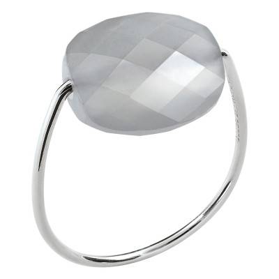 Bague Pierre de Lune Grise Coussin & Or Blanc 750 - Morganne Bello