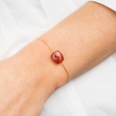 Bracelet Cornaline Coussin & Or Jaune 750, Longueur 17 cm - Morganne Bello
