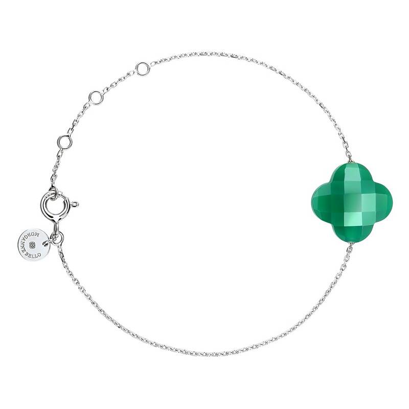 750/1000 White Gold & Green Agate Clover Bracelet, 17 cm Length - Morganne Bello