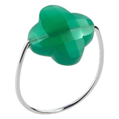 Bague Agate Verte Trèfle & Or Blanc 750 - Morganne Bello