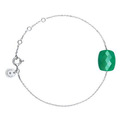 Bracelet Agate Verte Coussin & Or Blanc 750, Longueur 17 cm - Morganne Bello