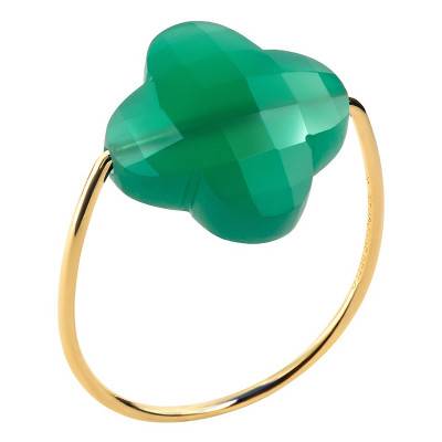 Bague Agate Verte Trèfle & Or Jaune 750 - Morganne Bello