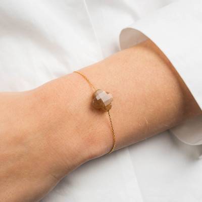 750 Yellow Gold & Golden Sunstone Clover Bracelet, Length 17 cm - Morganne Bello