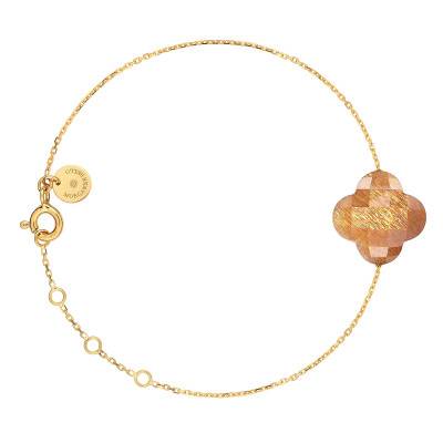 750 Yellow Gold & Golden Sunstone Clover Bracelet, Length 17 cm - Morganne Bello