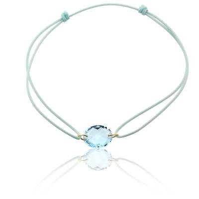 Bracelet Cordon & Topaze Bleue Ovale, Ajustable - Les Valentines