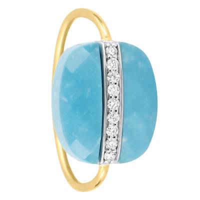 Bague Aurore Diamants, Turquoise & Or Jaune 750 - Morganne Bello