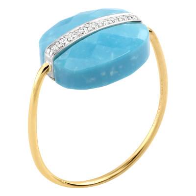 Bague Aurore Diamants, Turquoise & Or Jaune 750 - Morganne Bello