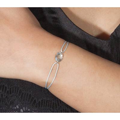Bracelet Cordon Topaze Bleue Ovale, Ajustable - Les Valentines