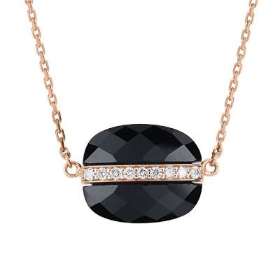 750/1000 Rose Gold Aurore Necklace with Diamonds and Black Onyx, Adjustable Length 42 cm - Morganne Bello