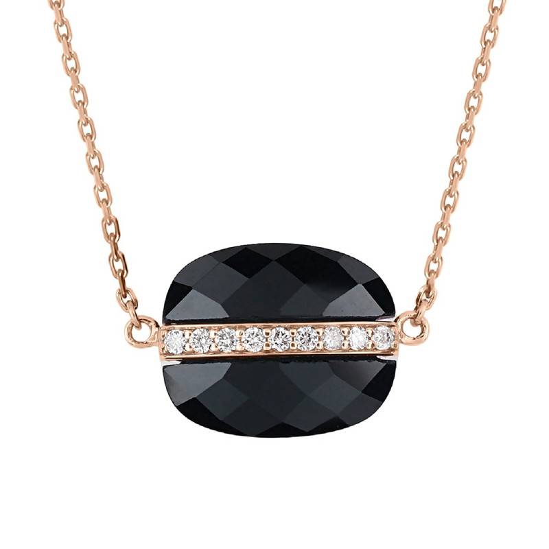 750/1000 Rose Gold Aurore Necklace with Diamonds and Black Onyx, Adjustable Length 42 cm - Morganne Bello