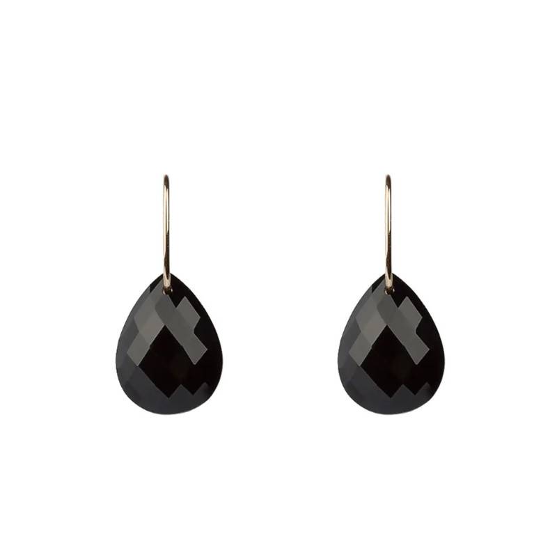 750/1000 Yellow Gold & Onyx Drop Earrings - Morganne Bello