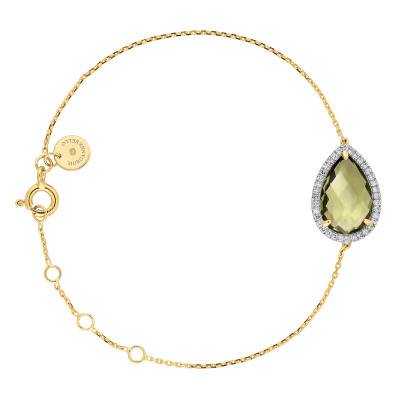 750/1000 Yellow Gold Alma Bracelet with Olive Quartz and Diamonds, 17 cm Length - Morganne Bello