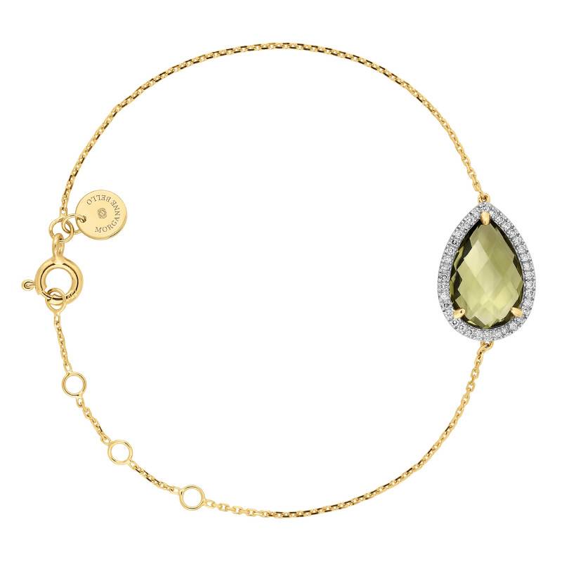 750/1000 Yellow Gold Alma Bracelet with Olive Quartz and Diamonds, 17 cm Length - Morganne Bello