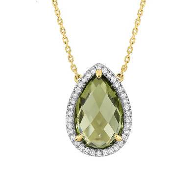 Alma 750/1000 Yellow Gold, Diamond & Olive Quartz Necklace, Length 42 cm - Morganne Bello