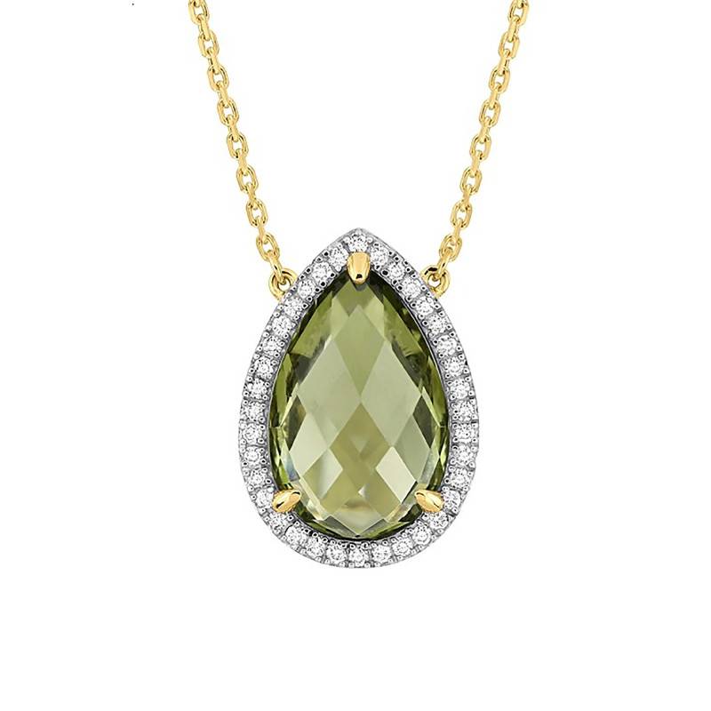 Alma 750/1000 Yellow Gold, Diamond & Olive Quartz Necklace, Length 42 cm - Morganne Bello