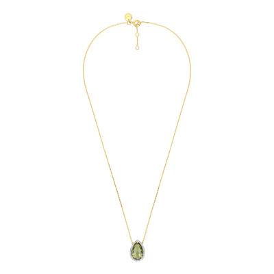 Alma 750/1000 Yellow Gold, Diamond & Olive Quartz Necklace, Length 42 cm - Morganne Bello